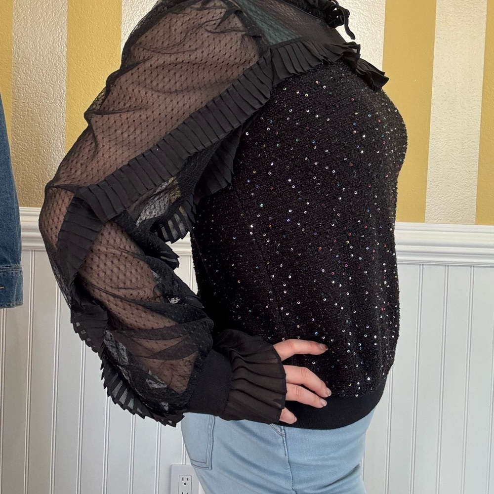 Elegant Black Sheer Ruffle Top - Picture 3 of 8
